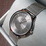 Calvin Klein Minimal Grey Dial Silver Mesh Bracelet Watch for Men - K3M22124