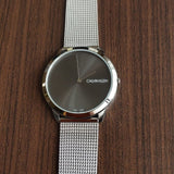 Calvin Klein Minimal Grey Dial Silver Mesh Bracelet Watch for Men - K3M211Y3