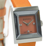 Gucci G-Frame Square Mother of Pearl Orange Dial Orange Leather Strap Watch For Women - YA128532