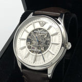 Emporio Armani Meccanico White Dial Brown Leather Strap Watch For Men - AR1946