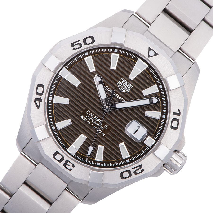 Tag Heuer Aquaracer Calibre 5 Automatic Sunray Brown Dial Silver Steel Strap Watch for Men - WAY2018.BA0927