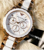 Emporio Armani Sportivo White Dial Rose Gold & White Steel Strap Watch For Women - AR5942