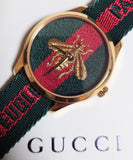 Gucci G Timeless Quartz Green & Red Dial Green & Red NATO Strap Watch For Men - YA126487A