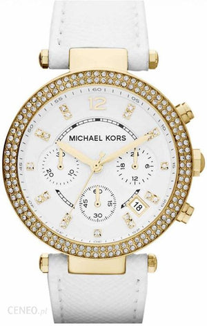 Michael Kors Parker White Dial with Diamonds White Leather Strap Watch for Women - MK2290