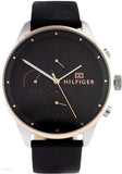 Tommy Hilfiger Chase Chronograph Quartz Grey Dial Black Leather Strap Watch For Men - 1791488