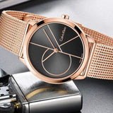 Calvin Klein Minimal Black Dial Rose Gold Mesh Bracelet Watch for Men - K3M22621