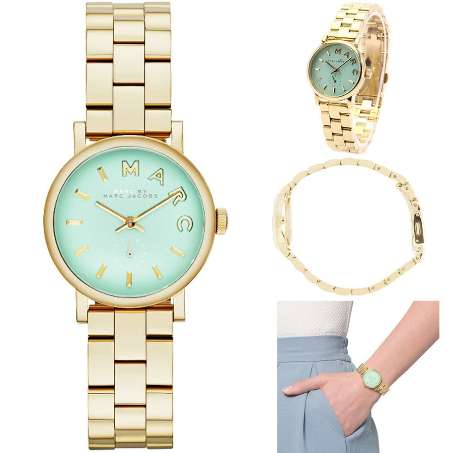 Marc Jacobs Baker Mint Green Dial Gold Steel Strap Watch for Women - MBM3284