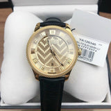 Gucci Eryx Automatic Chevron Gold Dial Black Leather Strap Watch For Men - YA126340