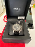 Hugo Boss Ikon Grey Dial Black Leather Strap Watch for Men - 1513177