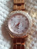 Guess Dazzler Diamonds Silver Dial Rose Gold Steel Strap Watch for Women - W0335L3