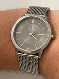 Calvin Klein Minimal Grey Dial Silver Mesh Bracelet Watch for Men - K3M21124