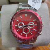 Michael Kors Layton Chronograph Red Dial Silver Steel Strap Watch For Men - MK8822