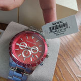 Michael Kors Layton Chronograph Red Dial Silver Steel Strap Watch For Men - MK8822