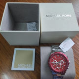 Michael Kors Layton Chronograph Red Dial Silver Steel Strap Watch For Men - MK8822