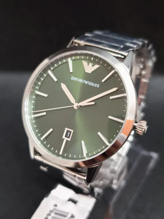 Emporio Armani Claudio Green Dial Silver Steel Strap Watch for Men - AR11575