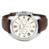 Fossil Grant Chronograph White Dial Brown Leather Strap Watch for Men - FS4735