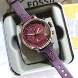 Fossil Original Boyfriend Sport Chronograph Maroon Dial Maroon Leather Strap Watch for Women - ES4114