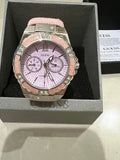 Guess Limelight Quartz Diamonds Pink Dial Pink Denim Strap Watch For Women - W0775l15