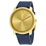 Movado Bold Gold Dial Blue Leather Strap Watch For Men - 3600469