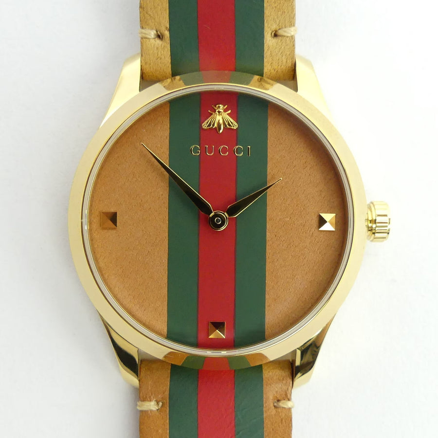 Gucci G Timeless Quartz Brown Dial Brown Leather Strap Unisex Watch - YA1264077