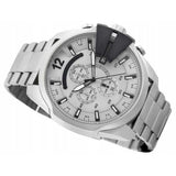 Diesel Mega Chief Chronograph Silver Dial Silver Steel Strap Watch For Men - DZ4501