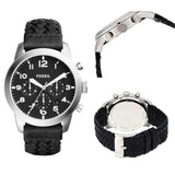 Fossil Pilot 54 Chronograph Black Dial Black Leather Strap Watch for Men - FS5181