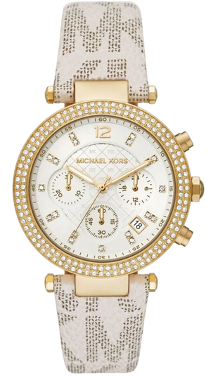 Michael Kors Parker Chronograph White Dial White Leather Strap Watch For Women - MK6916