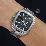 Fossil Inscription Multifunction Black Dial Silver Steel Strap Watch for Men - BQ2655