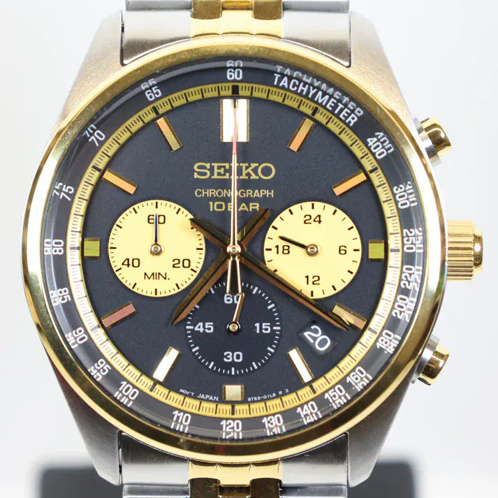 Seiko Sport Chronograph Black Dial Two Tone Steel Strap Watch for Men - SSB430P1