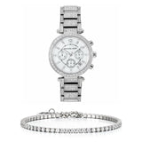 Michael Kors Parker Mother of Pearl Dial Diamonds Silver Steel Strap Watch for Women - MK5572