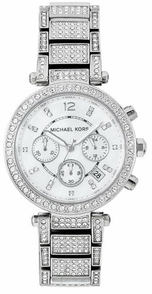 Michael Kors Parker Mother of Pearl Dial Diamonds Silver Steel Strap Watch for Women - MK5572