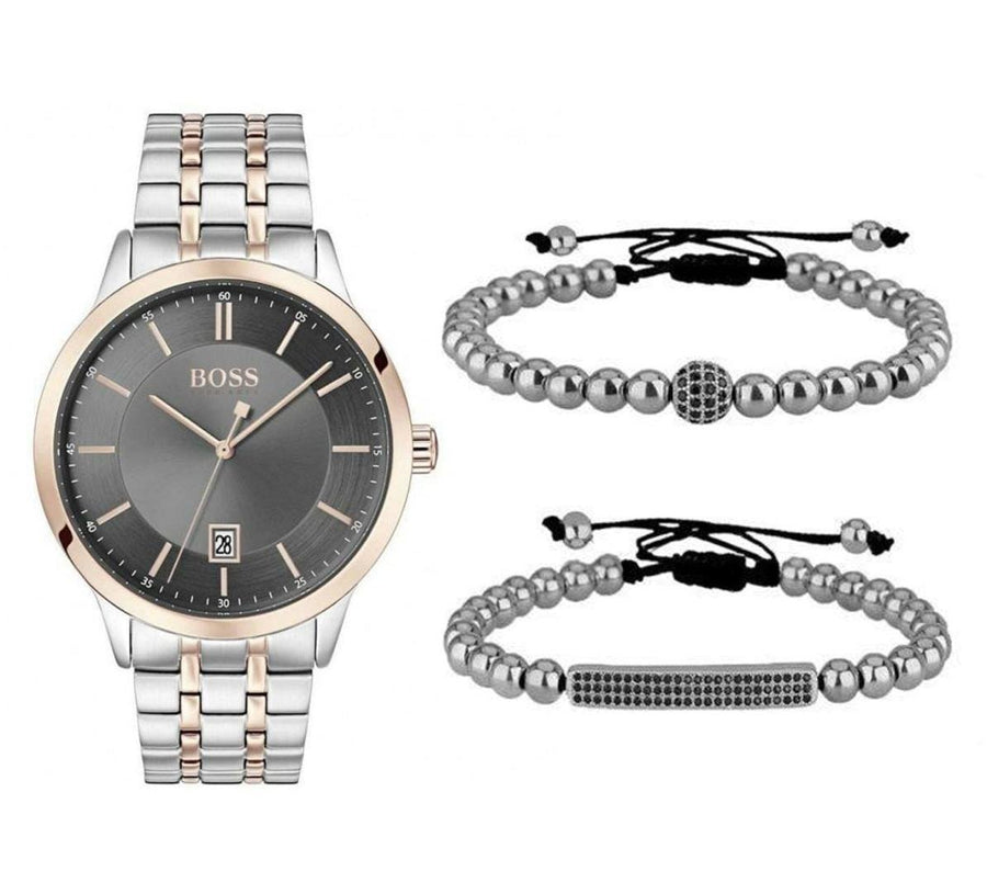 Hugo Boss Classic Grey Dial Two Tone Steel Strap Watch for Men - 1513688