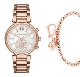 Michael Kors Sawyer Mother of Pearl White Dial Rose Gold Steel Strap Watch for Women - MK6282