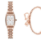 Emporio Armani Gianni T Bar Quartz Crystals White Dial Rose Gold Steel Strap Watch For Women - AR11406