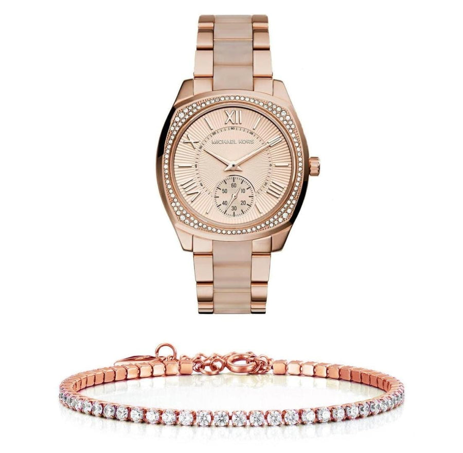 Michael Kors Bryn Rose Gold Dial Two Tone Steel Strap Watch for Women - MK6135