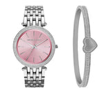 Michael Kors Darci Crystal Pink Dial Silver Stainless Steel Strap Watch for Women - MK3352