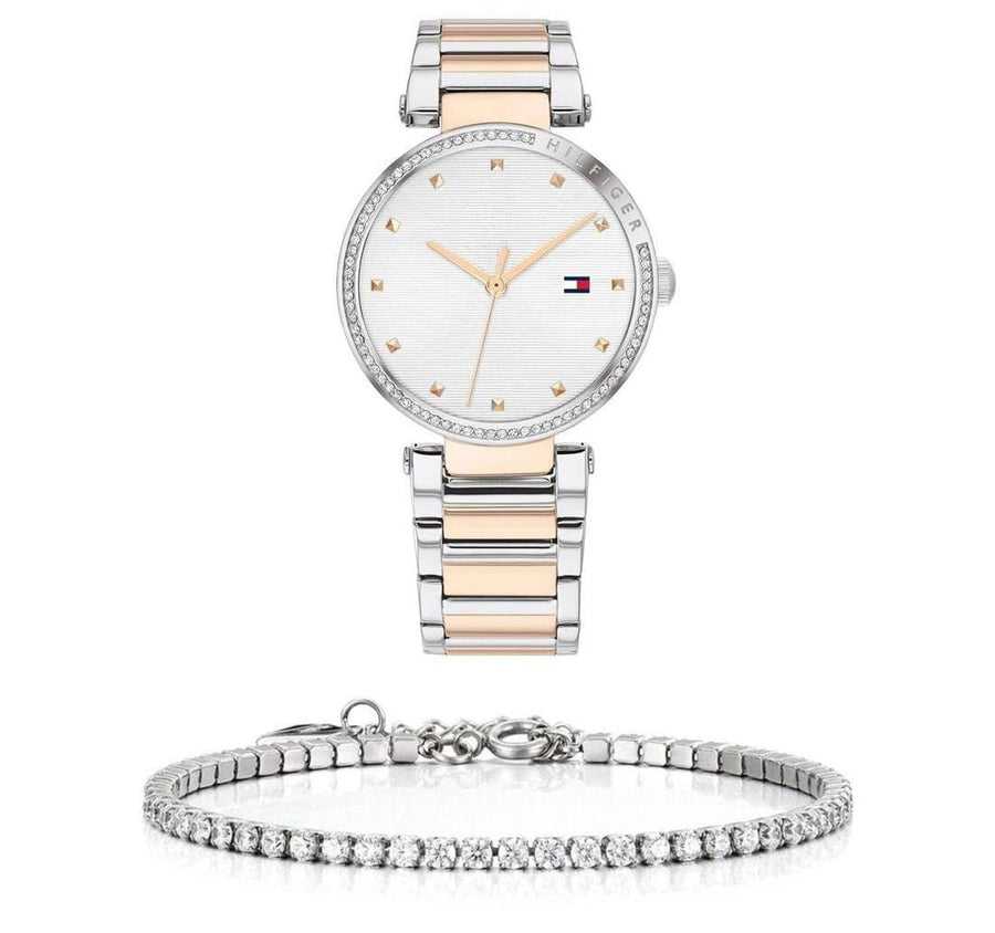 Tommy Hilfiger Lynn Quartz White Dial Two Tone Steel Strap Watch For Women - 1782236