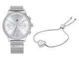 Tommy Hilfiger Blake Diamonds Silver Dial Silver Mesh Bracelet Watch for Women - 1782301