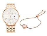 Tommy Hilfiger Jenna Quartz White Dial Rose Gold Steel Strap Watch for Women - 1782070