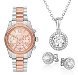 Michael Kors Lexington Chronograph Rose Gold Dial Two Tone Steel Strap Watch For Women - MK7219