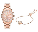 Michael Kors Lexington Chronograph Rose Gold Dial Rose Gold Steel Strap Watch for Women - MK7242