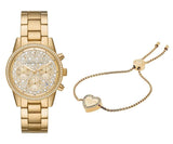 Michael Kors Ritz Chronograph Gold Dial Gold Steel Strap Watch For Women - MK7310