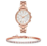 Michael Kors Sofie Chronograph Mother of Pearl White Dial Rose Gold Steel Strap Watch For Women - MK6576