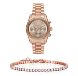 Michael Kors Lexington Chronograph Grey Dial Rose Gold Steel Strap Watch For Women - MK7217