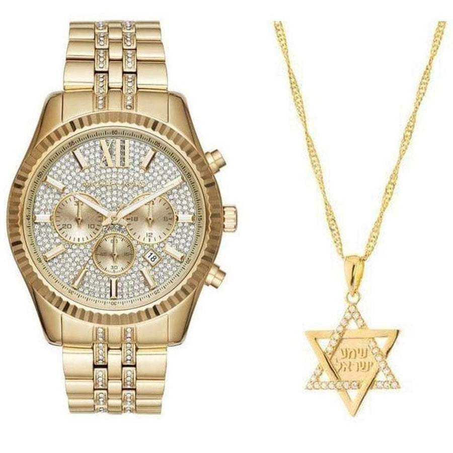 Michael Kors Lexington Chronograph Gold Dial Gold Steel Strap Watch For Men - MK8579