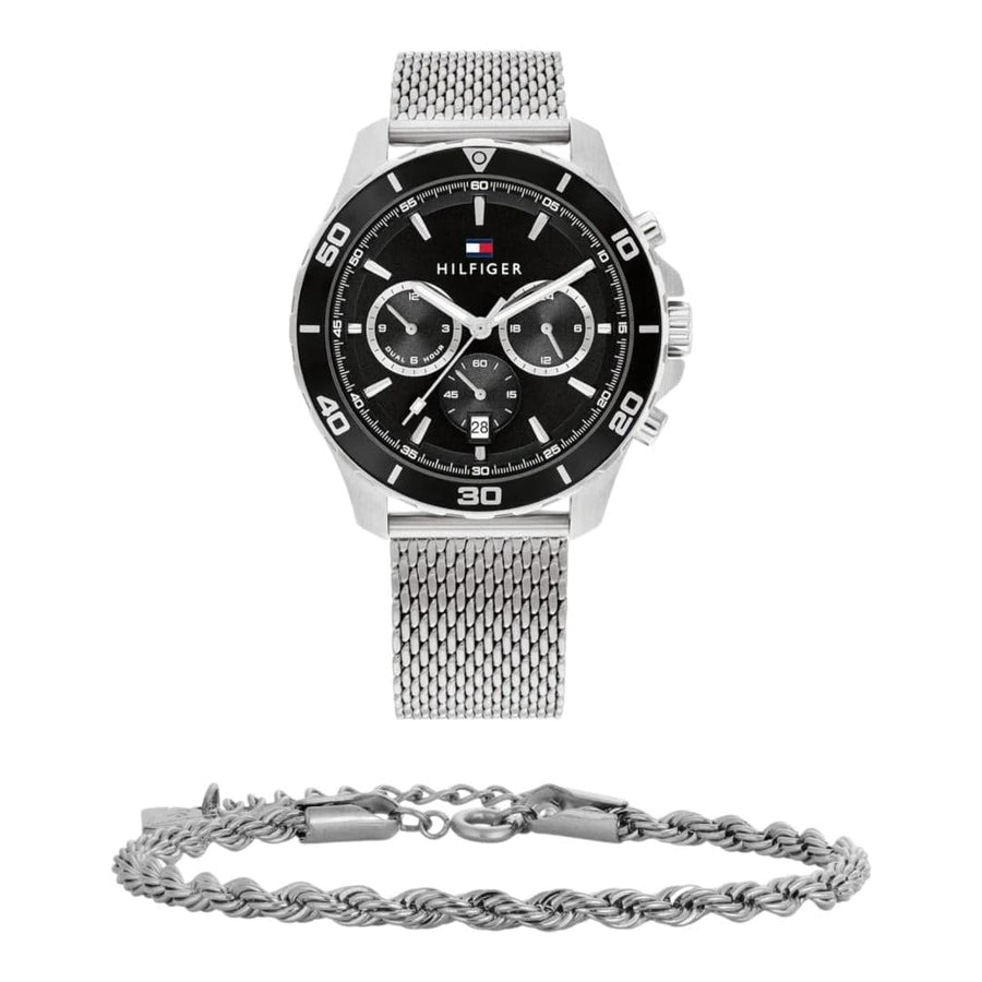 Tommy Hilfiger Jordan Chronograph Black Dial Silver Mesh Strap Watch For Men - 1792092