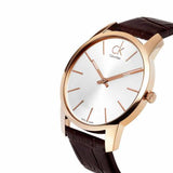 Calvin Klein City Silver Dial Brown Leather Strap Watch For Men - K2G21629