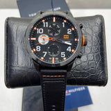 Tommy Hilfiger Trent Multifunction Black Dial Black Leather Strap Watch for Men - 1791136