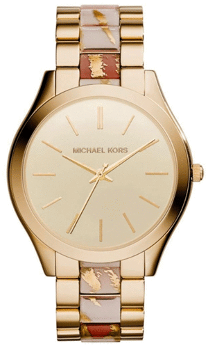 Michael Kors Slim Runway Gold Dial Two Tone Steel Strap Watch for Women - MK4300