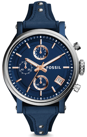 Fossil Boyfriend Sport Chronograph Blue Dial Blue Leather Strap Watch for Women - ES4113